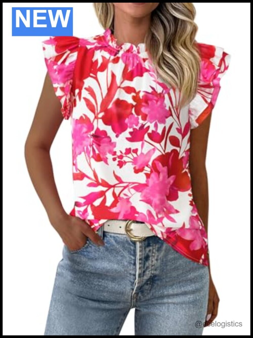 Ruffle Short Sleeve Summer Top Boho Floral Blouse Flowy Chiffon Tank Top